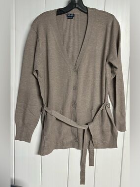 Splendid Taupe/Brown Belted V-Neck Cardigan
